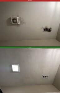 Before and after mold remediation by Property Restoration Pros - mold around bathroom vent and HVAC register completely removed