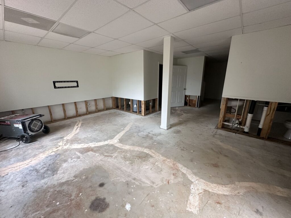 Basement taken down to the studs during a mold remediation and rebuild by Property Restoration Pros